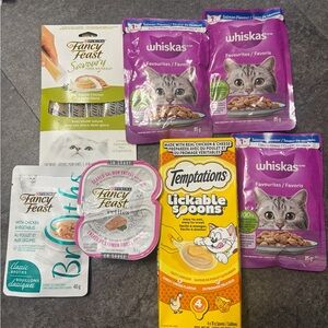 Assorted Cat Treats & Wet Food Bundle - Whiskas, Fancy Feast, Temptations